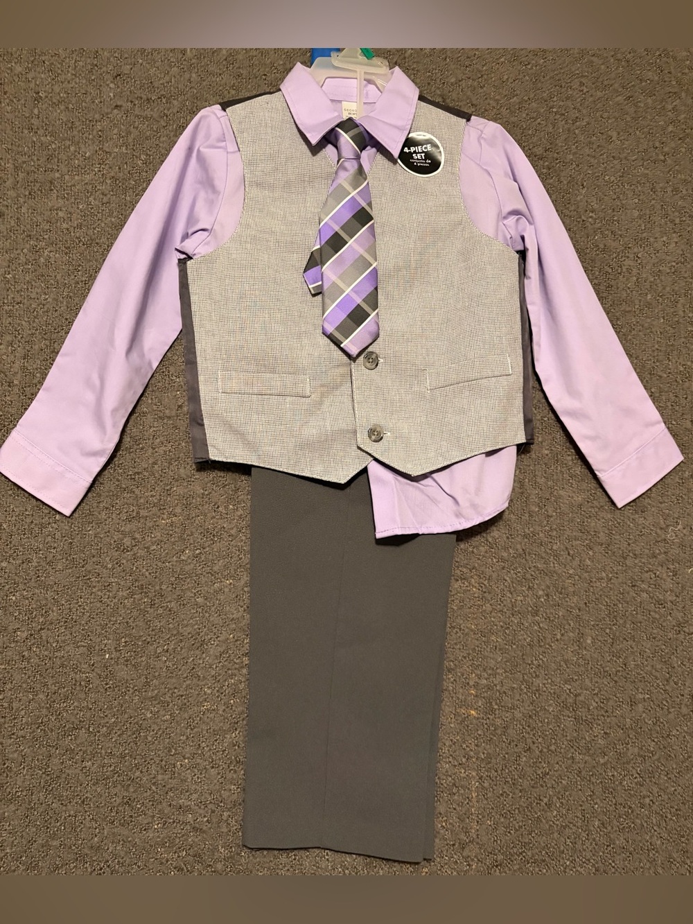 George Lilac and Gray Boys' Dress Vest Suit with Striped Tie